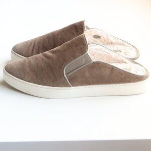 Vince Olive Green Suede Leather Sherpa Lining Mules Slides Slip-on Flat Shoes 9